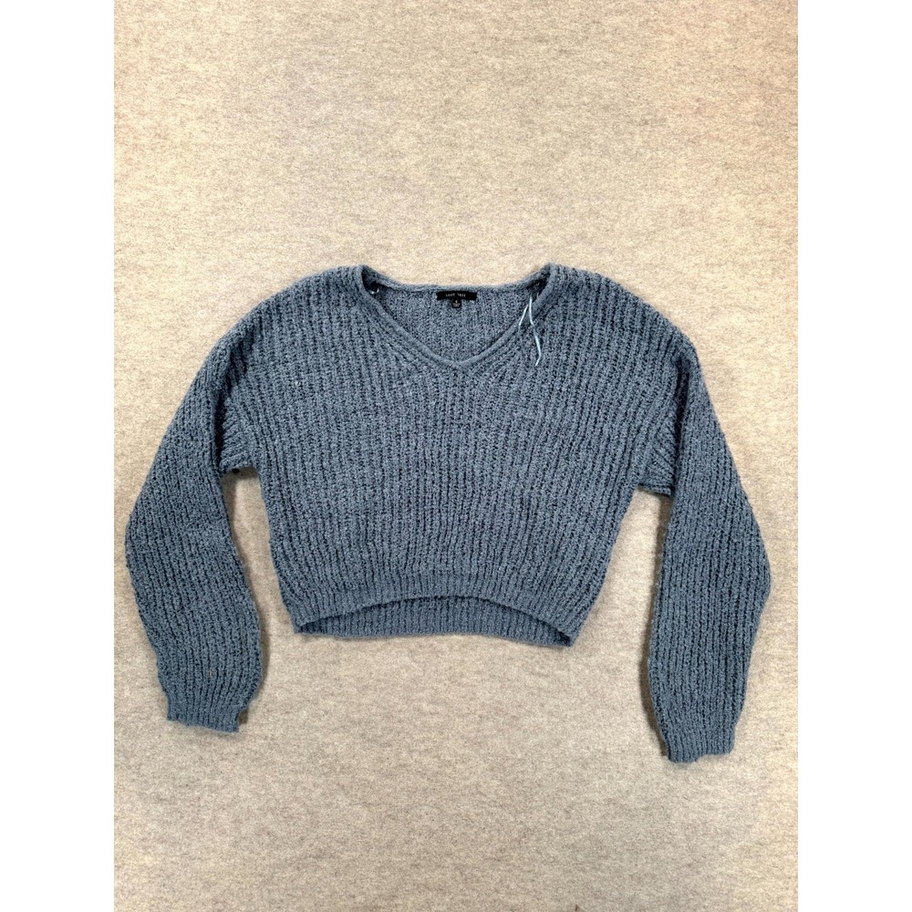 Love Tree Sweater Womens Small Blue Knitted Cropped V-Neck Pullover 9933WH